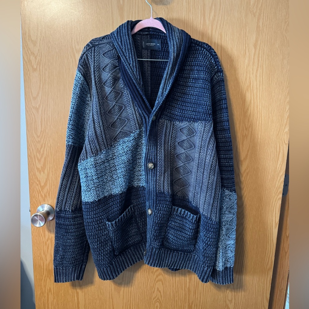 Lucky Brand Men's Blue Patterned Sweater